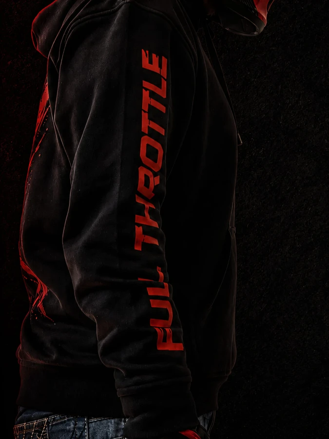 Prawy rękaw bluzy DEMON MODE FEARLESS z nadrukiem w stylu moto streetwear.