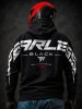 Czarna bluza FEARLESS BLACK z dużym motorsportowym nadrukiem na plecach i rękawach, premium moto streetwear dla motocyklistów.
