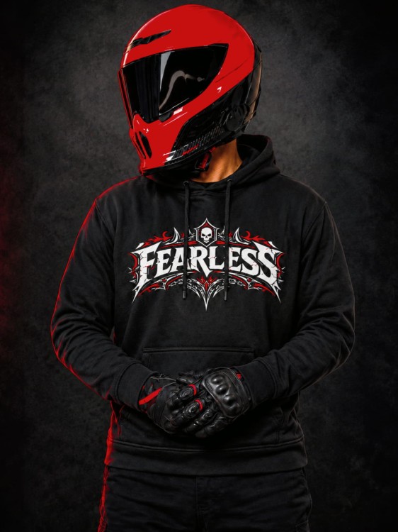 Czarna bluza motocyklowa FEARLESS NO LIMITS dla motocyklistów z logo FEARLESS na piersi.