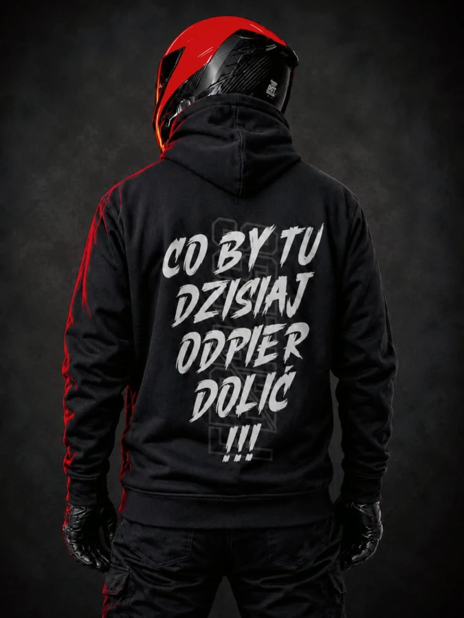 Bluza motocyklowa FEARLESS z napisem Co by tu dzisiaj odp… dolić na plecach.