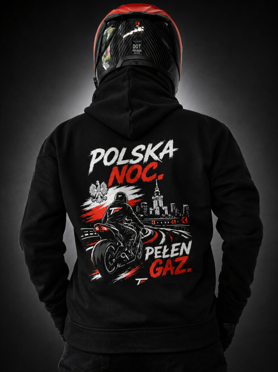 Tył bluzy motocyklowej Polska Nocą Pełen Gaz