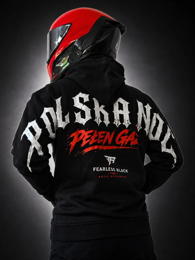Bluza motocyklowa POLSKA NOC PEŁEN GAZ Fearless Black na motocykliście