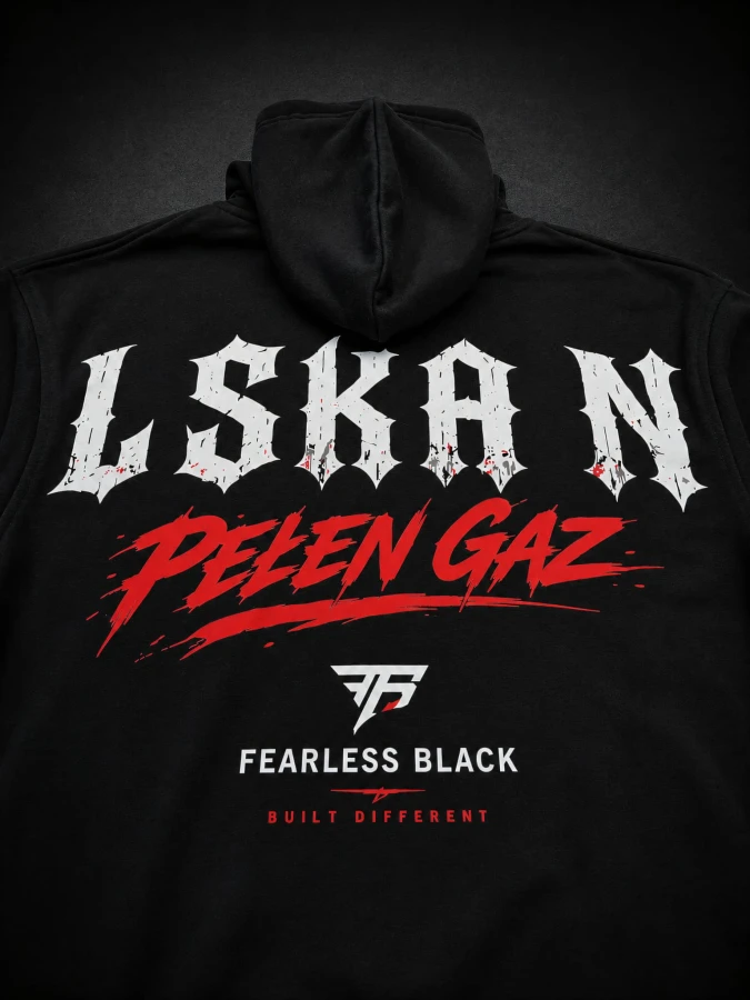 Czarna bluza motocyklowa Fearless Black z kapturem i nadrukiem POLSKA NOC