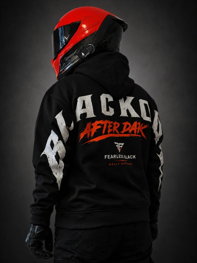 Bluza motocyklowa FEARLESS BLACK – ujęcie z lewej strony.