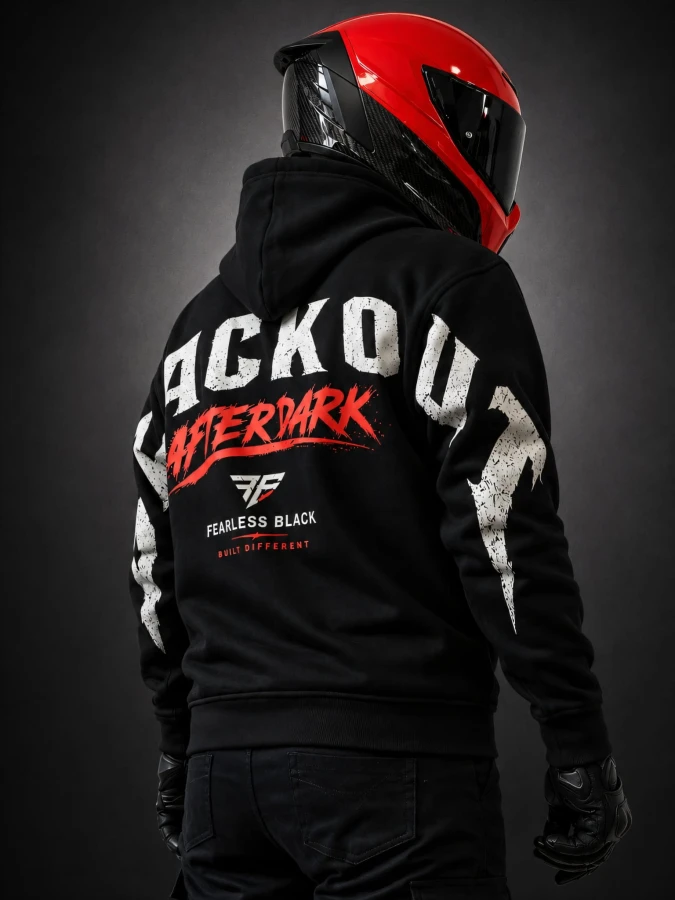 Bluza motocyklowa FEARLESS BLACK – ujęcie z prawej strony.