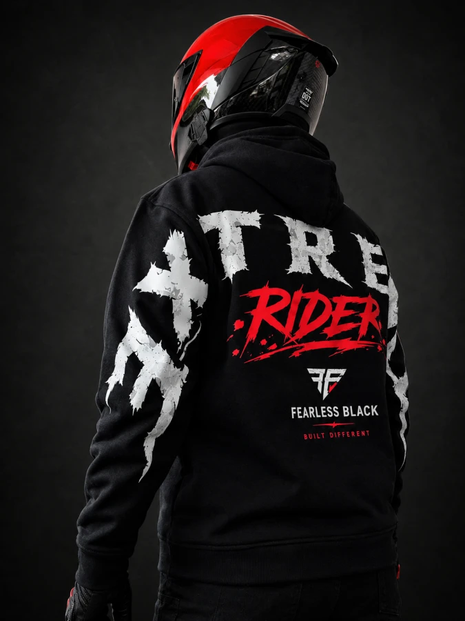 Czarna bluza motocyklowa EXTREME RIDER – widok trzy czwarte z tyłu