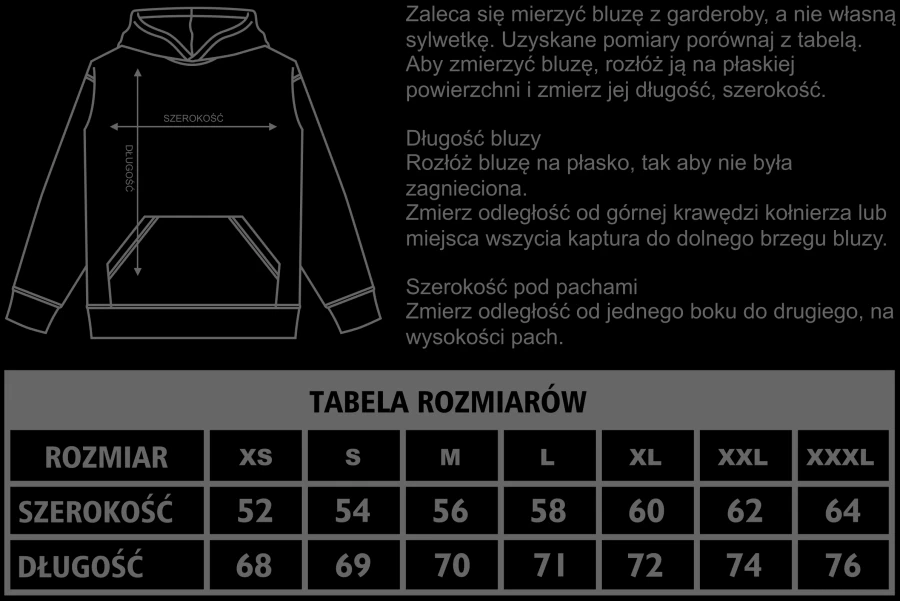 Tabela rozmiarów bluzy Fearless