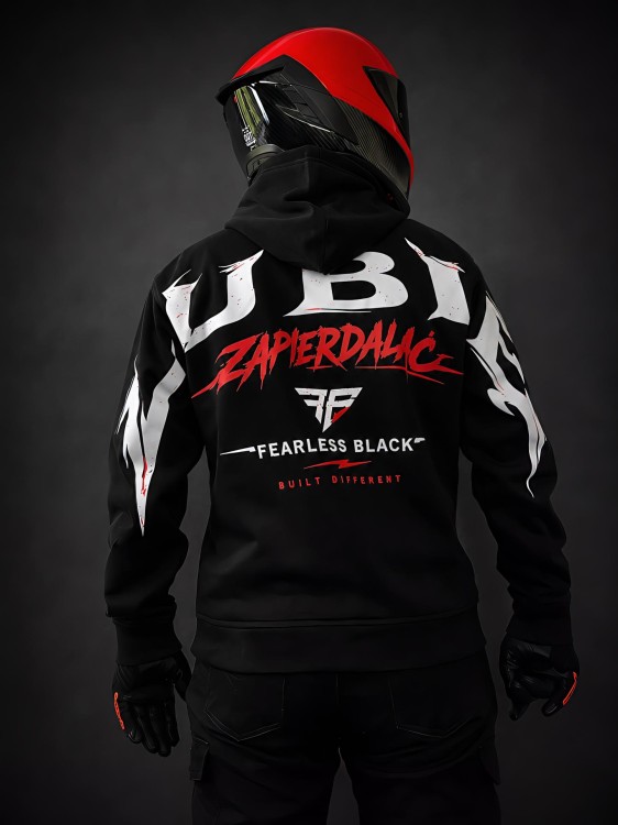Czarna bluza motocyklowa LUBIĘ ZAPIERDALAĆ FEARLESS BLACK – widok z tyłu
