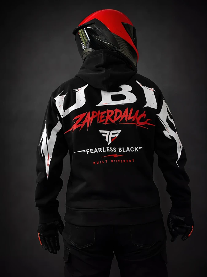 Czarna bluza motocyklowa LUBIĘ ZAPIERDALAĆ FEARLESS BLACK – widok z tyłu
