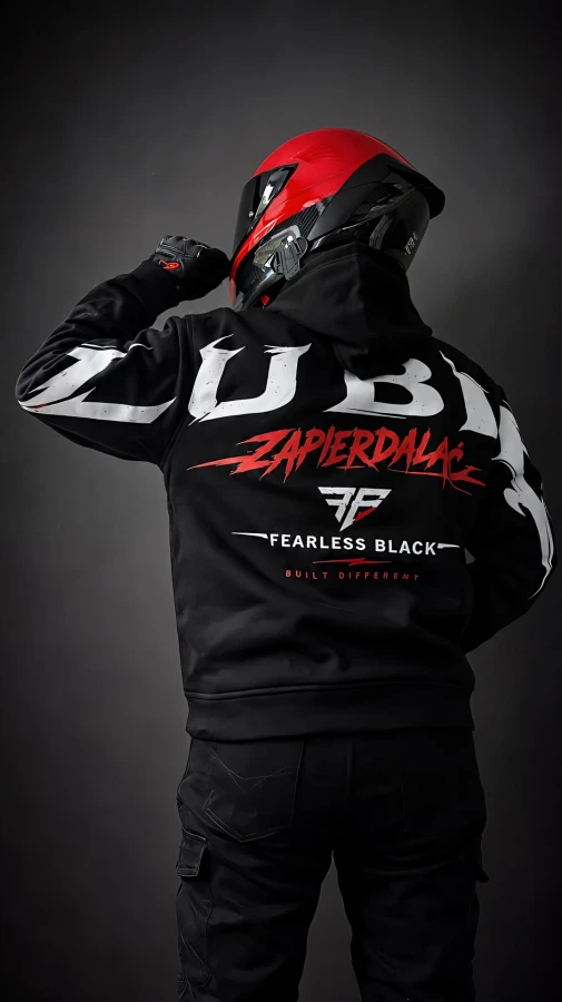Bluza FEARLESS BLACK LUBIĘ ZAPIERDALAĆ – motocyklowy nadruk z tyłu