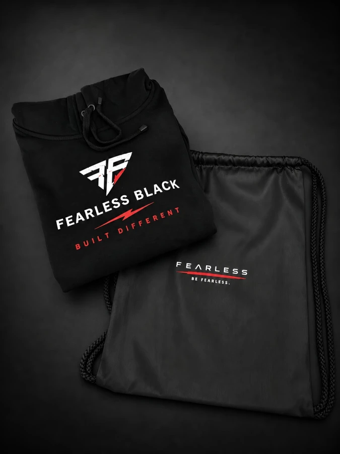 Czarna bluza motocyklowa FEARLESS BLACK LUBIĘ ZAPIERDALAĆ z workiem firmowym
