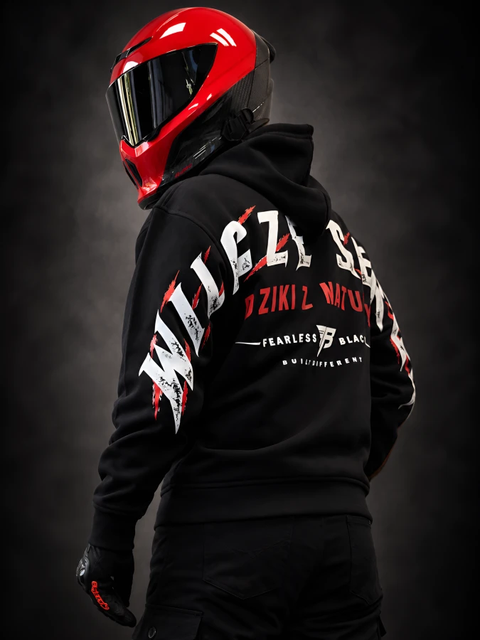 Bluza motocyklowa FEARLESS BLACK WILCZE SERCE - nadruk na plecach i rękawach