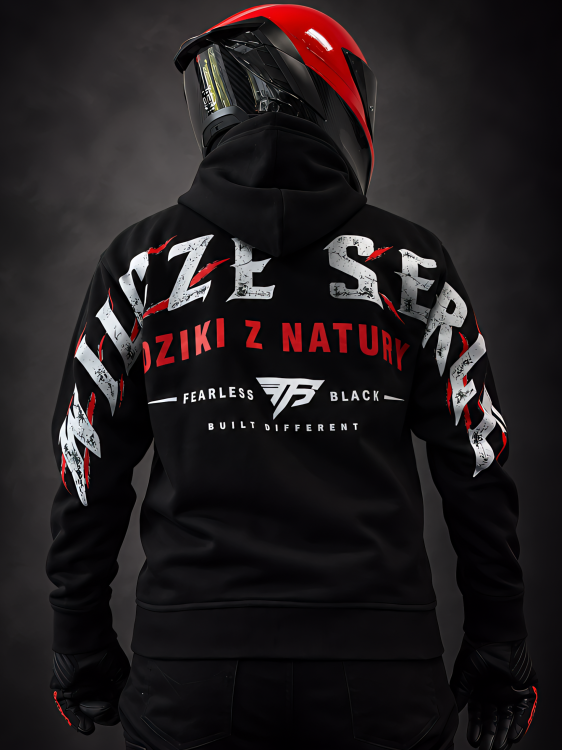 Czarna bluza motocyklowa WILCZE SERCE FEARLESS BLACK - widok z tyłu na modelu