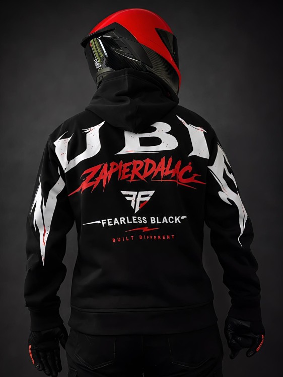 Czarna bluza motocyklowa LUBIĘ ZAPIERDALAĆ FEARLESS BLACK – widok z tyłu
