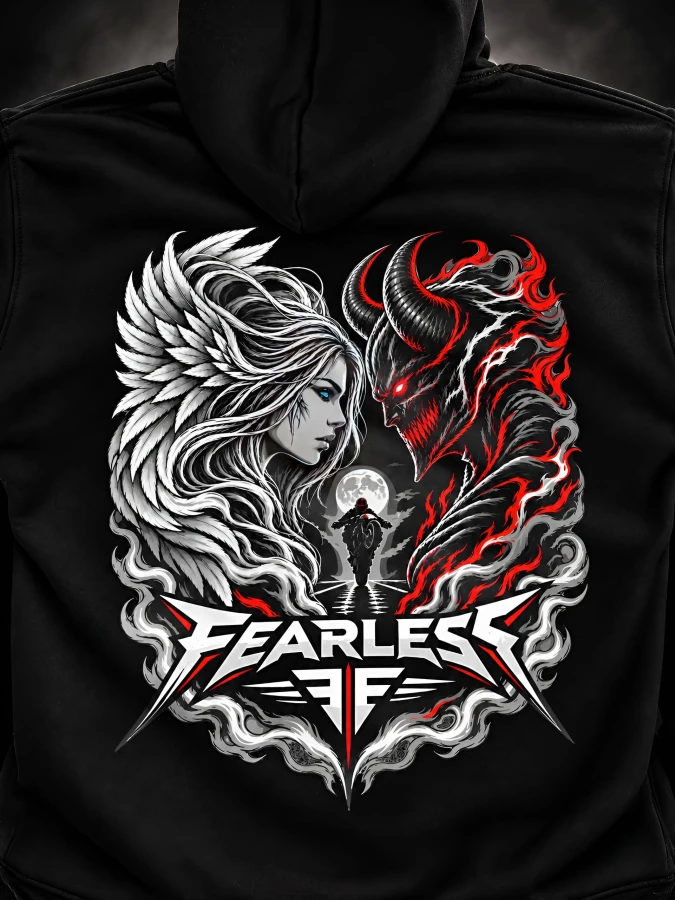 Duży nadruk anioła i demona na plecach bluzy FEARLESS DUAL NATURE