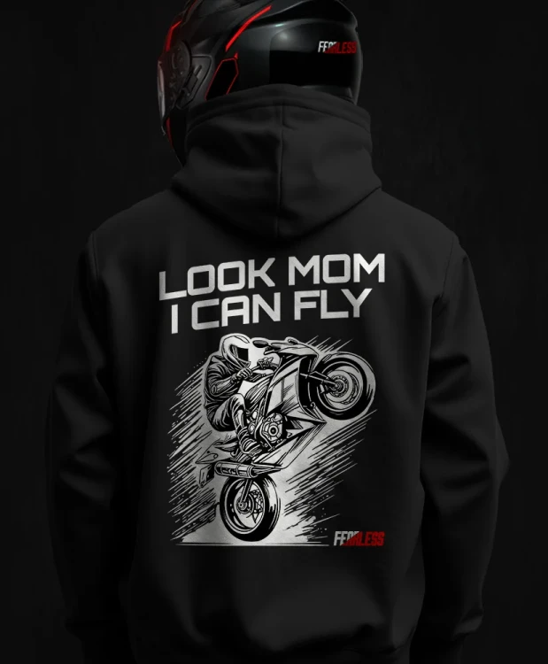 Look mom I can fly, męska bluza motocyklowa, bluza dla motocyklisty, bluzy dla motocyklistów, bluzy motocyklowe, bluza na motor, na prezent dla motocyklisty, bluza fearless, bluzy fearless, bluza motocyklowa, back.webp