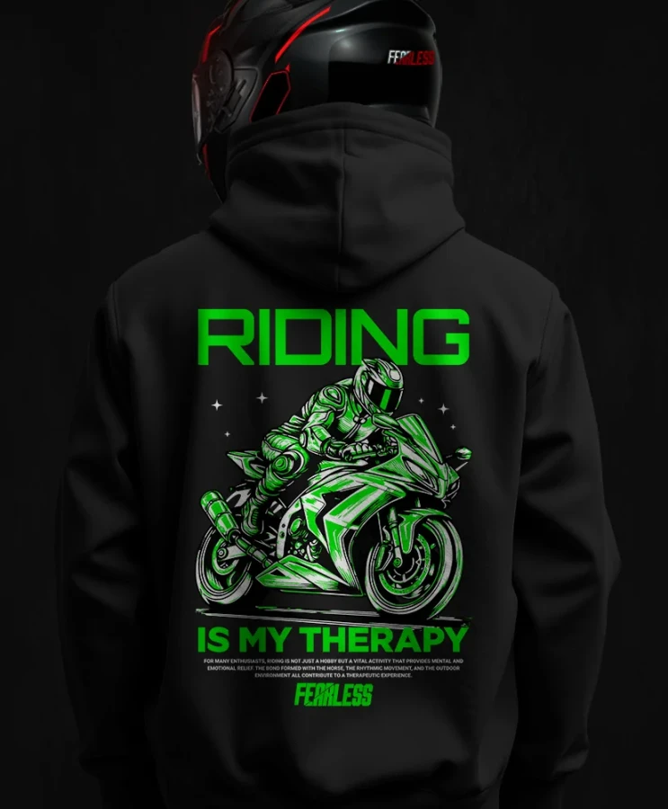 Riding is my therapy, męska bluza motocyklowa, bluza dla motocyklisty, bluzy dla motocyklistów, bluzy motocyklowe, bluza na motor, na prezent dla motocyklisty, bluza fearless, bluzy fearless, bluza motocyklowa, back.webp