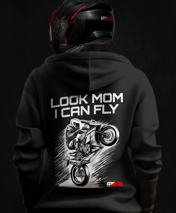 Look mom I can fly, damska bluza motocyklowa, bluza dla motocyklistki, bluzy dla motocyklistek, bluzy motocyklowe, bluza na motor, na prezent dla motocyklisty, bluza fearless, bluzy fearless, bluza motocyklowa, back.webp