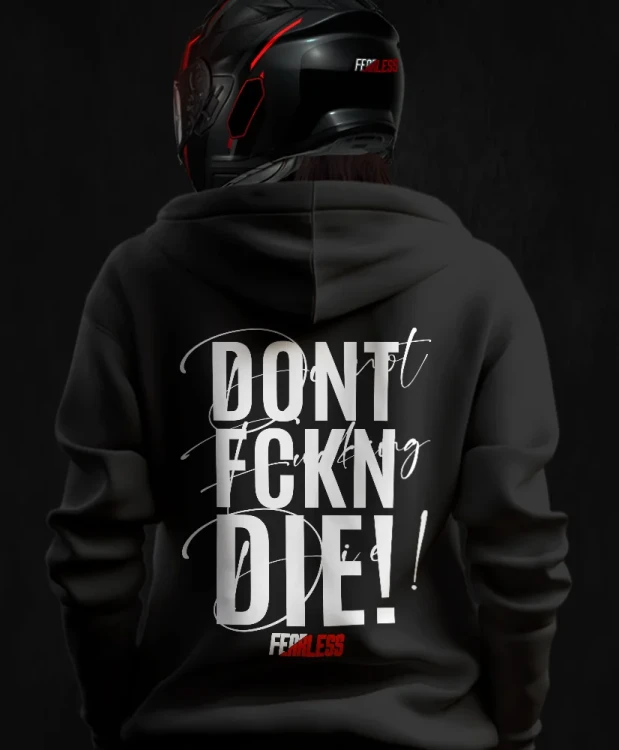 Don't fucking die, damska bluza motocyklowa, bluza dla motocyklistki, bluzy dla motocyklistek, bluzy motocyklowe, bluza na motor, na prezent dla motocyklisty, bluza fearless, bluzy fearless, bluza motocyklowa, back.webp