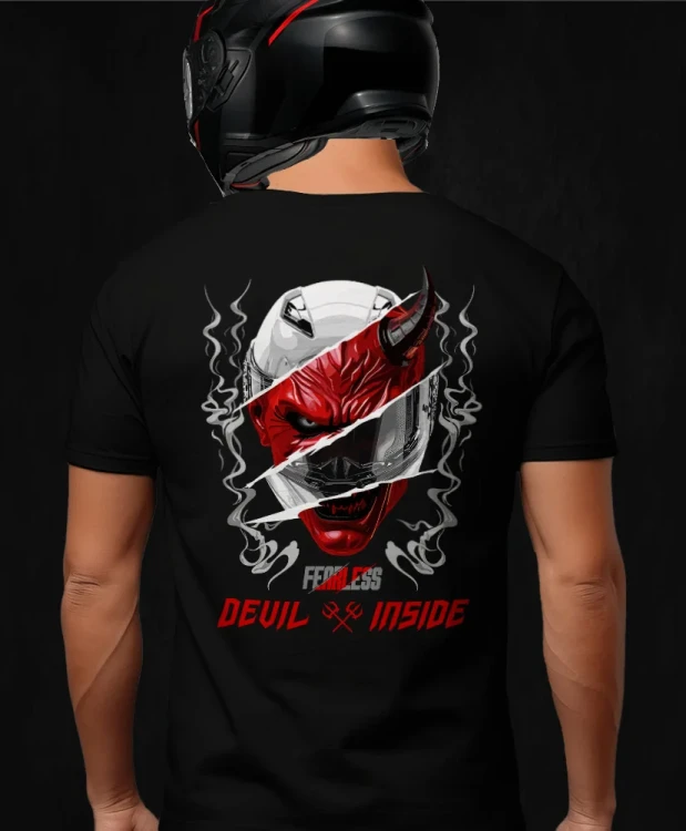 Devil inside, męska czarna koszulka motocyklowa, koszulka dla motocyklisty, koszulki dla motocyklistów, koszulki motocyklowe, koszulka na motor, koszulka fearless, koszulki fearless, koszulka, motocyklowa.webp