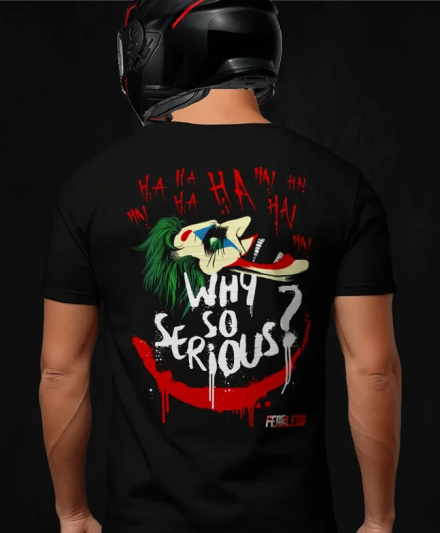 Why so serious, męska czarna koszulka motocyklowa, koszulka dla motocyklisty, koszulki dla motocyklistów, koszulki motocyklowe, koszulka na motor, koszulka fearless, koszulki fearless, koszulka motocyklowa.webp