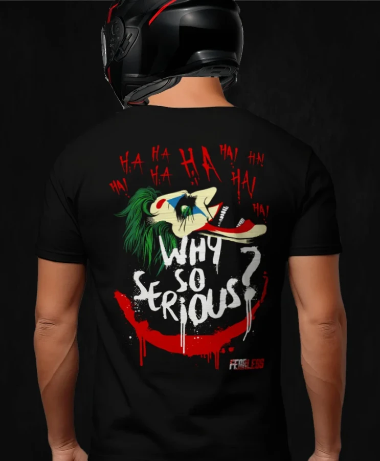 Why so serious, męska czarna koszulka motocyklowa, koszulka dla motocyklisty, koszulki dla motocyklistów, koszulki motocyklowe, koszulka na motor, koszulka fearless, koszulki fearless, koszulka motocyklowa.webp