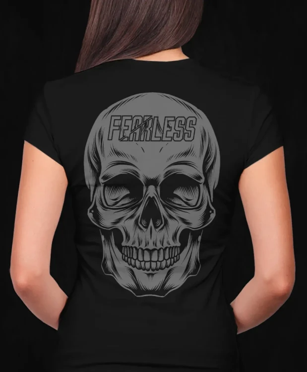 Skullhead, damska czarna  koszulka motocyklowa, koszulka dla motocyklistki, koszulki motocyklowe, koszulka na motor, koszulka fearless, koszulki fearless, koszulki motocyklowe.webp