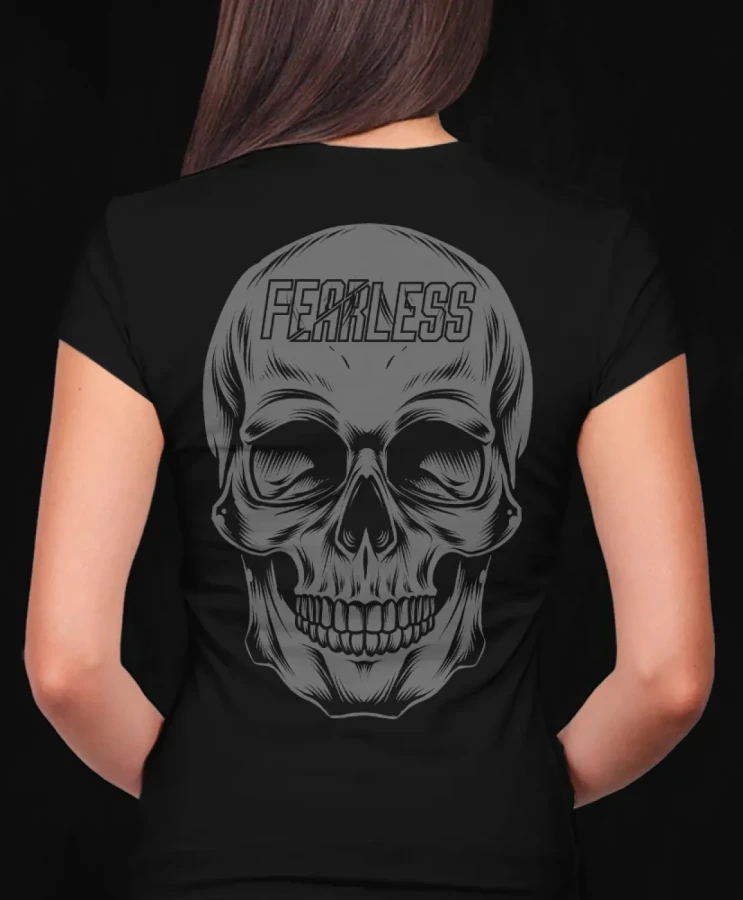 Skullhead, damska czarna  koszulka motocyklowa, koszulka dla motocyklistki, koszulki motocyklowe, koszulka na motor, koszulka fearless, koszulki fearless, koszulki motocyklowe.webp