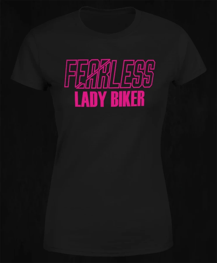 Lady biker, damska czarna  koszulka motocyklowa, koszulka dla motocyklistki, koszulki motocyklowe, koszulka na motor, koszulka fearless, koszulki fearless, koszulki motocyklowe f.webp