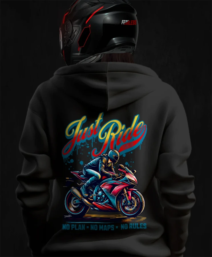 Just ride, damska bluza motocyklowa, bluza dla motocyklistki, bluza dla motocyklisty, bluzy motocyklowe, bluza na motor, na prezent dla fanów motocykli, bluza fearless, bluzy fearless, b.webp