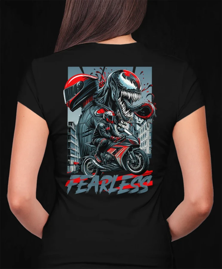 Venom, damska czarna  koszulka motocyklowa, koszulka dla motocyklistki, koszulki motocyklowe, koszulka na motor, koszulka fearless, koszulki fearless, koszulki motocyklowe.webp