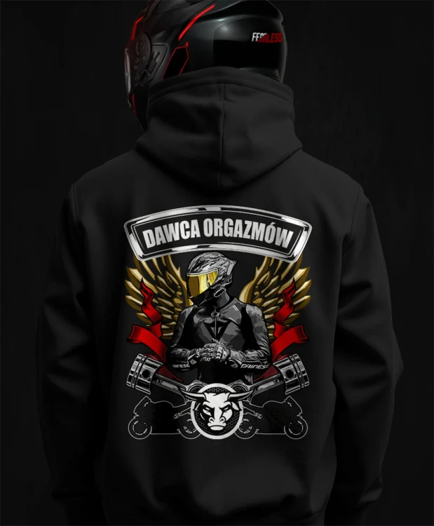Dawca orgazmów, męska bluza motocyklowa, bluza dla motocyklistki, bluza dla motocyklisty, bluzy motocyklowe, bluza na motor, na prezent dla fanów motocykli, bluza fearless, bluza motocyk.webp