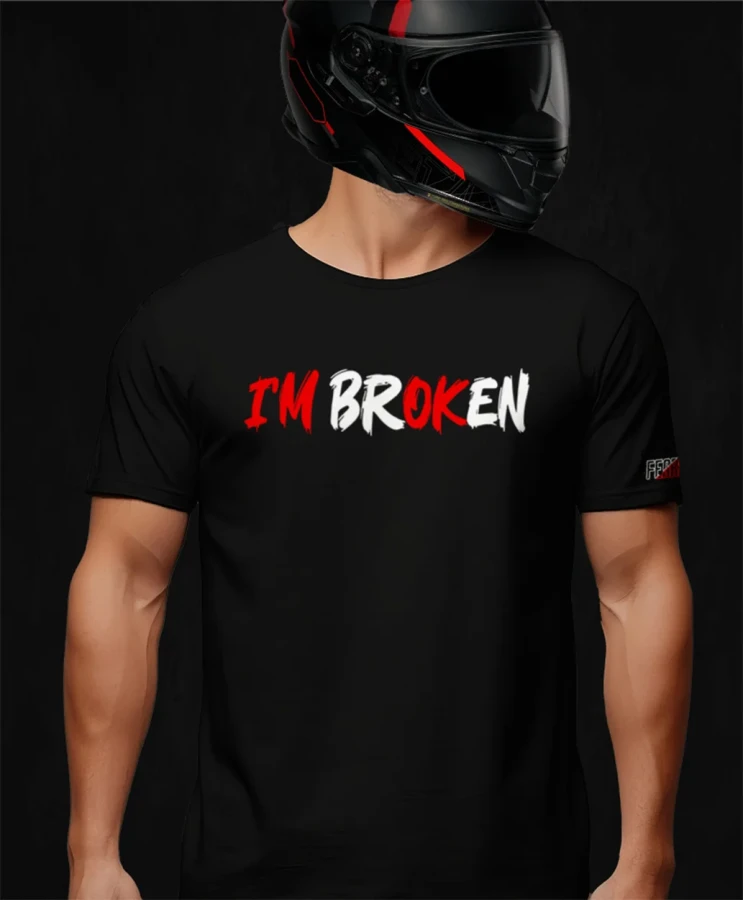 I'm broken, męska czarna koszulka motocyklowa, koszulka dla motocyklisty, koszulki dla motocyklistów, koszulki motocyklowe, na motor, koszulka fearless, koszulka motocyklowa, f.webp