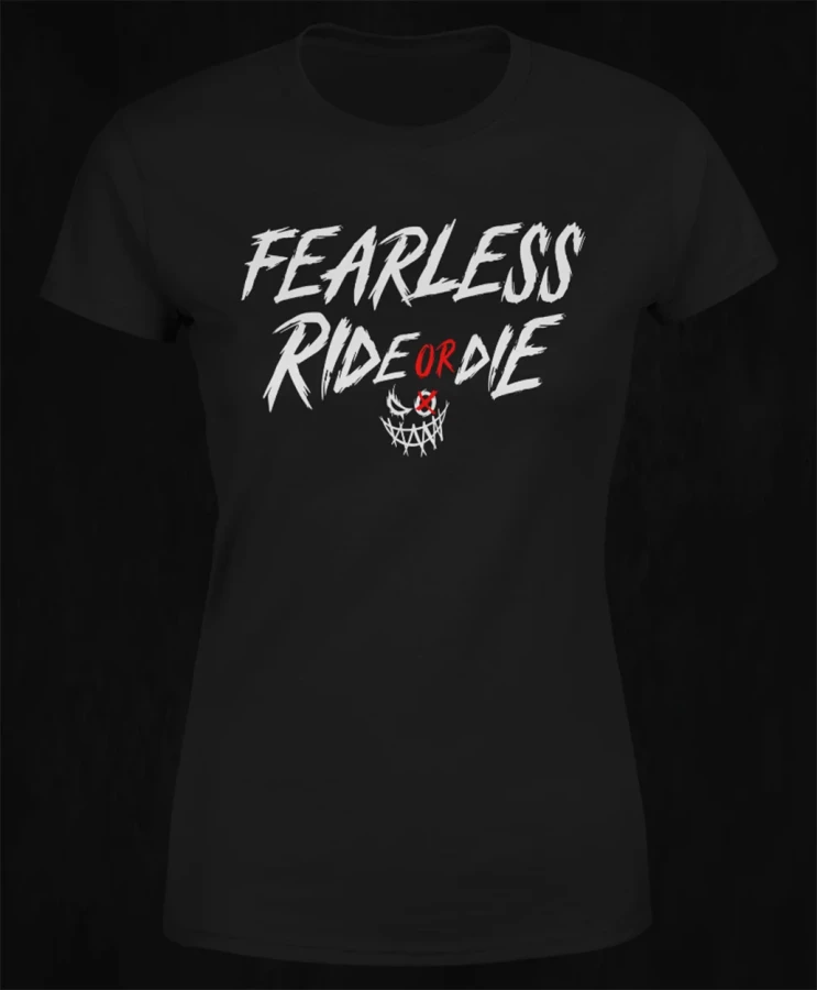 Ride or Die X, damska czarna  koszulka motocyklowa, koszulka dla motocyklistki, koszulki motocyklowe, koszulka na motor, koszulka fearless, koszulki fearless, koszulki motocyklowe, f.webp