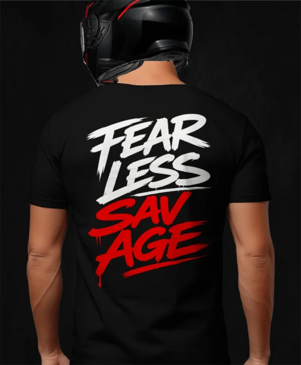 Fearless Savage, męska czarna koszulka motocyklowa, koszulka dla motocyklisty, koszulki dla motocyklistów, koszulki motocyklowe, na motor, koszulka fearless, koszulka motocyklo.webp