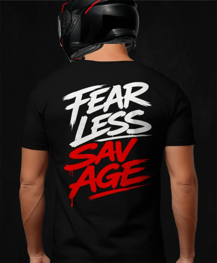 Fearless Savage, męska czarna koszulka motocyklowa, koszulka dla motocyklisty, koszulki dla motocyklistów, koszulki motocyklowe, na motor, koszulka fearless, koszulka motocyklo.webp