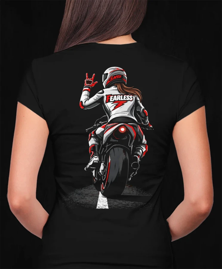 Fearless LWG, damska czarna  koszulka motocyklowa, koszulka dla motocyklistki, koszulki motocyklowe, koszulka na motor, koszulka fearless, koszulki fearless, koszulki motocyklowe bc.webp