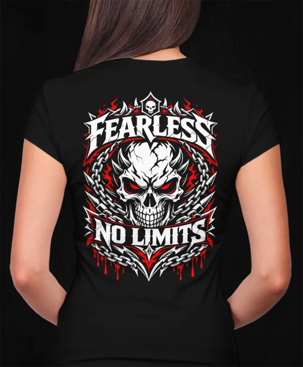 Fearless No Limits, damska czarna  koszulka motocyklowa, koszulka dla motocyklistki, koszulki motocyklowe, koszulka na motor, koszulka fearless, koszulki fearless, koszulki motocy (1).webp