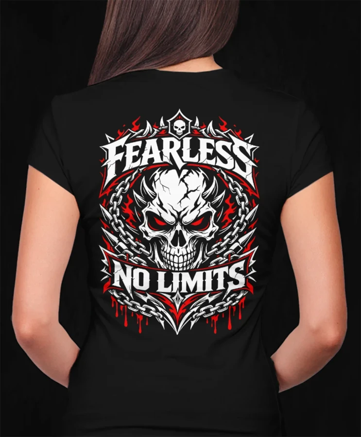Fearless No Limits, damska czarna  koszulka motocyklowa, koszulka dla motocyklistki, koszulki motocyklowe, koszulka na motor, koszulka fearless, koszulki fearless, koszulki motocy (1).webp