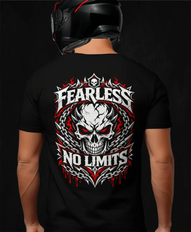 Fearless No Limits, męska czarna koszulka motocyklowa, koszulka dla motocyklisty, koszulki dla motocyklistów, koszulki motocyklowe, na motor, koszulka fearless.webp