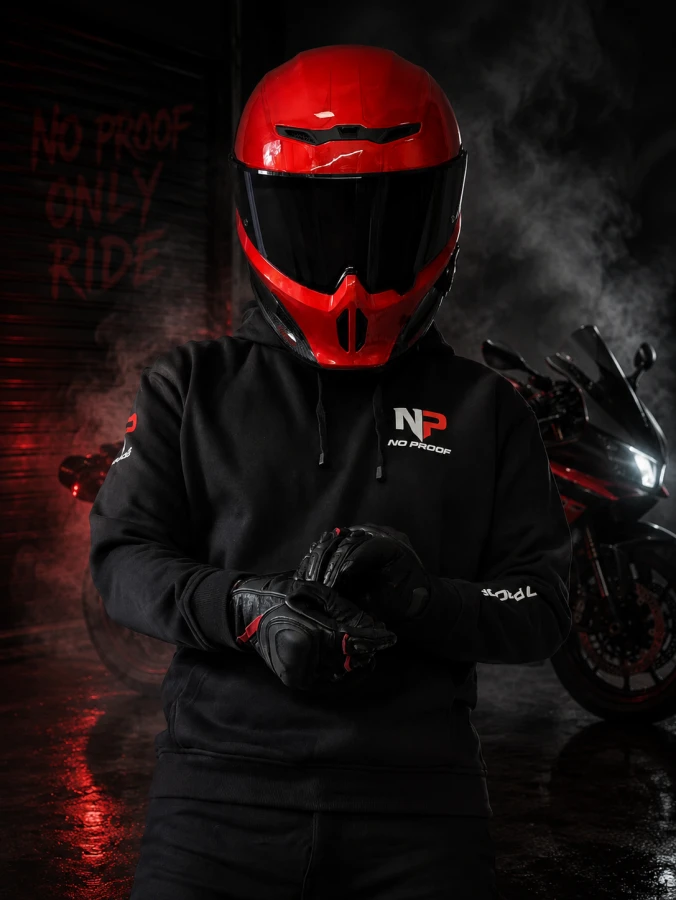 Detal nadruku FULL BACK bluzy NO PROOF dark moto vibe